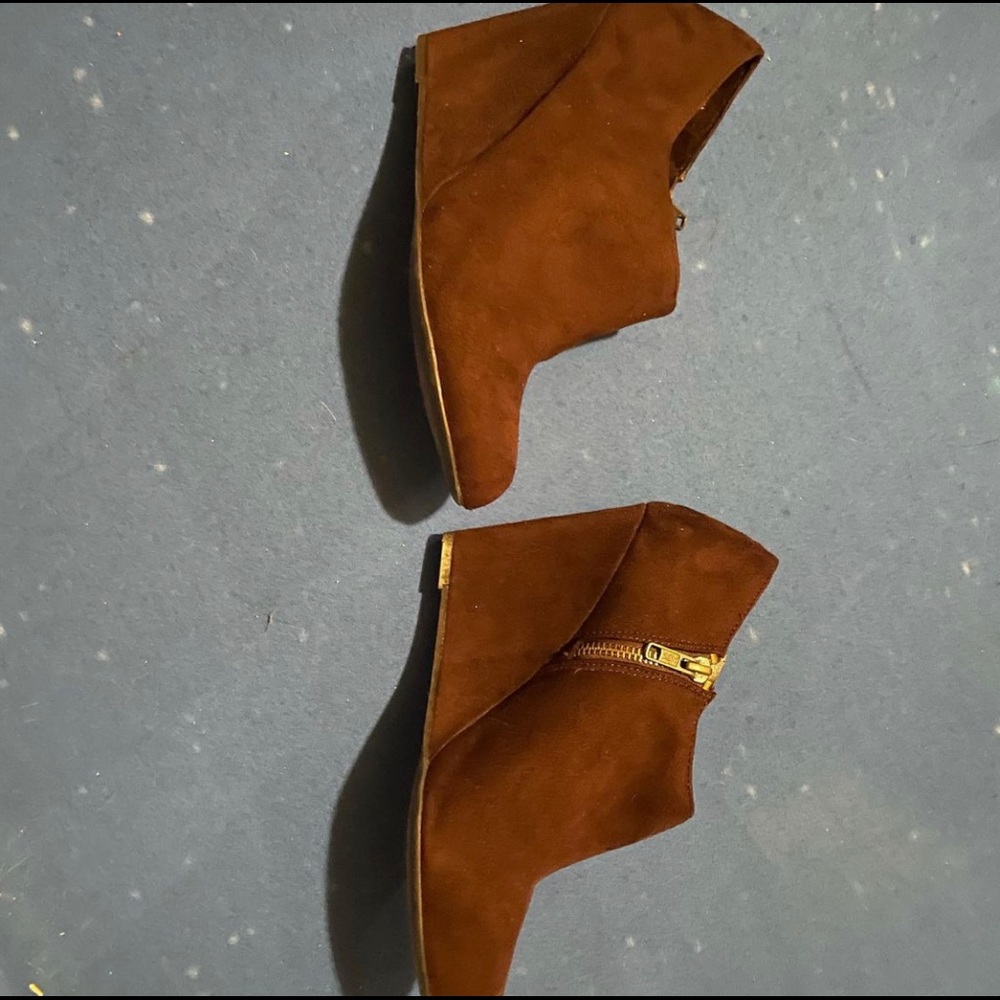 Brown suede heeled boots